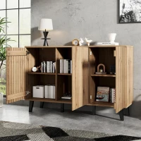 Modern Vintage Sideboard with Openwork Wooden and Panel Doors, Six-Point Support Unit with 6 Compartments, 150L x 40W x 95H cm, Wood(m-7)