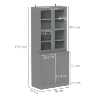 HOMCOM Display bookcase, 6-tier storage unit with 4 doors including 2 tempered glass, adjustable shelves, white(m-3)