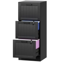HOMCOM 3 Drawer Filing Cabinet with Lock, Office Storage Cabinet with Adjustable Hanging Bars for A4 Letter Size Files, Black(m-11)