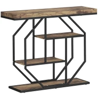 HOMCOM 4-Tier Industrial Console Table - Rustic Brown(m-1)