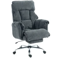 HOMCOM Bürostuhl Höhenverstellbarer Drehstuhl mit Lendenwirbelstütze, Fußstütze, Schneeflanell, 80 x 80 x 106-114 cm Dunkelgrau(m-1)