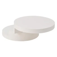 Round Rotating Coffee Table with Remote-Controlled LED Strip, Space-Saving Tabletop with Double-Layer Storage, 70L x 70W x 35.5H cm, White(m-14)