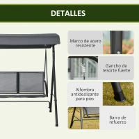 Outsunny Columpio de Jardín Exterior de 2 Plazas Techo Ajustable y Marco de Acero Asientos Textilene 140x118x162 cm Gris Oscuro(m-6)