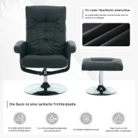 Fernsehsessel Heizbarer Massage-Sessel mit Liegefunktion, 360° drehbar PU-Stoff und Hocker Schwarz(m-6)