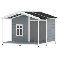 PawHut Hundehütte wetterfestes Erhöhtes Hundehaus aus Holz mit Asphaltdach, Terrasse, für mittelgroße Hunde 103x107x83,5cm Grau(m-10)