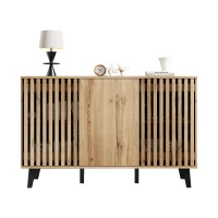 Modern Vintage Sideboard with Openwork Wooden and Panel Doors, Six-Point Support Unit with 6 Compartments, 150L x 40W x 95H cm, Wood(m-8)