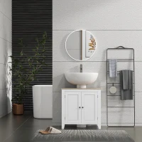 kleankin Mobile Sottolavabo Bagno a U con Ripiano Regolabile Interno, in MDF, 60x30x60 cm, Bianco e color Legno(m-8)