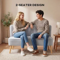 HOMCOM Modern Velvet Double Seat Sofa w/ Wood Frame Foam Padding Soft Comfortable Compact Couch Light Grey(m-6)