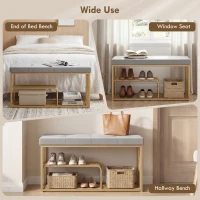 HOMCOM Bench and Shoe Storage, Tufted Shoe Storage Bench with Velvet Seat Cushion Gold Steel Frame for Entryway, Grey(m-7)