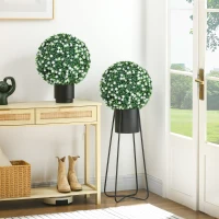 HOMCOM Set of Two Artificial Boxwood Balls Plants - White(m-2)