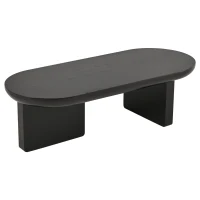 Oval Centre Coffee Table with Double Square Legs and Felt Feet, Minimalist Table for Compact Living Rooms, 119.5L x 50W x 35.5H cm, Black(m-2)
