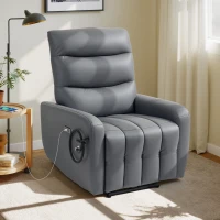 HOMCOM Electric Recliner Armchair with USB + Type C Charge Port, Phone Holder, PU Leather Reclining Chair with Adjustable Leg Rest, Recliner Chair for Home Living Room Theater, Grey(m-10)