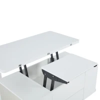 Modern Lift-Top Coffee Table with Hydraulic Lift and Hidden Storage, Versatile Unit with 4 Stools and Drawer, 100L x 50W x 45H cm, White(m-11)
