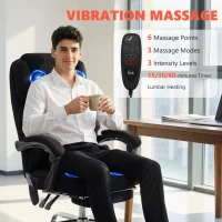 HOMCOM Office Chair with 6-point Vibration Massage and Heat, Fabric Desk Chair with Footrest, High Back, Black(m-4)