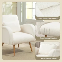 HOMCOM Fotel tapicerowany, pokrycie polarowe, fotel z podłokietnikami z poduszką lędźwiową, metalowe nogi, fotel do czytania, kremowy biały(m-4)