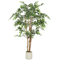 HOMCOM 150cm Artificial Ficus Tree, Fake Potted Tree with Solid Wood Trunk and Pot for Indoor, Green(m-10)
