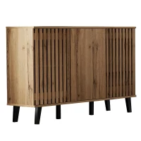 Modern Vintage Sideboard with Openwork Wooden and Panel Doors, Six-Point Support Unit with 6 Compartments, 150L x 40W x 95H cm, Wood(m-2)