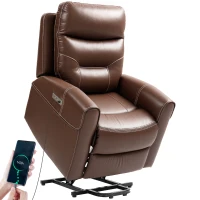 HOMCOM Power Lift Recliner Chair for Elderly, Overstuffed Faux Leather Riser and Reclining Chair with USB A+C Ports, Recliner Armchair for Living Room, Brown(m-10)