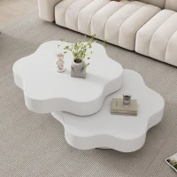 Flower-Shaped Coffee Table with 2 Shelves and Double-Tier Design, 360° Rotating Tabletop for Living Room, 75L x 67.5W x 31H cm, White(m-6)