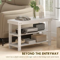 HOMCOM Two Shelf Bamboo Shoe Storage Bench - White(m-6)