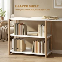 HOMCOM Computer Desk with Storage Shelves Modern Writing Desk Bamboo Frame for Home Office 150 cm White and Oak(m-5)