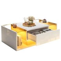 High-Gloss Coffee Table with a Drawer and Semi-Open Storage, Modern Centre Table for Living Room and Office, 100L x 50W x 31H cm, White(m-12)