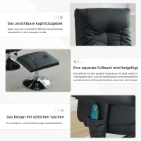 Fernsehsessel Heizbarer Massage-Sessel mit Liegefunktion, 360° drehbar PU-Stoff und Hocker Schwarz(m-4)