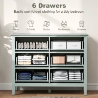 HOMCOM Fluted Dresser, 6 Drawer Chest of Drawers for Bedroom, Living Room, Hallway, Closet, Green(m-4)