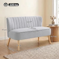 HOMCOM Modern Velvet Double Seat Sofa w/ Wood Frame Foam Padding Soft Comfortable Compact Couch Light Grey(m-3)