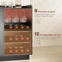 HOMCOM Mobile Portabottiglie con Luce LED e Scaffale Regolabile, in Legno e Vetro, 120x38x88 cm, Nero(m-4)