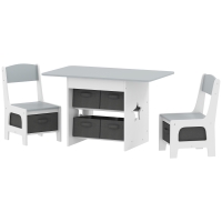 AIYAPLAY Ensemble table et 2 chaises enfant avec 6 tiroirs amovibles, pour fille garçon 3-8 ans, gris