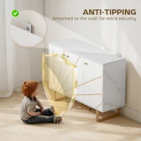 HOMCOM Sideboard Storage Cabinet, Modern Storage Cupboard with Adjustable Shelves and Metal Legs for Living Room, Kitchen, Dining Room, Entryway, White Marble Tone(m-7)