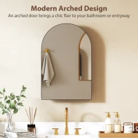 HOMCOM Bathroom Mirror Cabinet with Mirror, Arched Wall Mounted Bathroom Cabinet with Storage Shelves, Black(m-4)