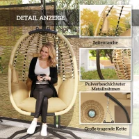 Outsunny Hängesessel mit Gestell, Faltbar Eiförmiger Hängeschaukel mit waschbarem Sitz Becherhalter Sicherheitsseil Beige(m-7)
