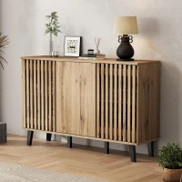 Modern Vintage Sideboard with Openwork Wooden and Panel Doors, Six-Point Support Unit with 6 Compartments, 150L x 40W x 95H cm, Wood(m-6)