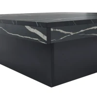 Modern Square Coffee Table with Sliding Top and 4 Built-In Drawers, Versatile Center Table for Living Spaces, 90L x 90W x 25H cm, Black(m-12)