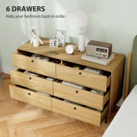 HOMCOM Chest of Drawers, 6 Drawer Dresser - Oak(m-4)