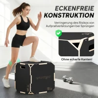 SPORTNOW Sprungbox, kantenfreie Ecken, Sperrholz, höhenverstellbar, Seitengriffe, Schwarz(m-4)