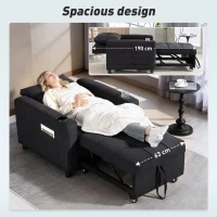 HOMCOM 3-in-1 Single Sofa Bed, Convertible Sleeper Chair Bed - Black(m-6)