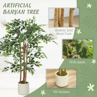 HOMCOM 120cm Artificial Ficus Tree, Fake Potted Tree with Solid Wood Trunk and Pot for Indoor, Green(m-4)