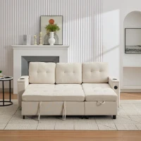 L-Shaped 3-Seater Sofa Bed with Hidden Storage, USB & USB-C Ports, Space-Saving Sofa for Compact Spaces, 208L x 146W x 89.5H cm, Beige(m-1)