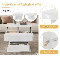 360° Rotating Coffee Table with Height-Adjustable Top and Hidden Storage, Modern Centre Table for Living Rooms, 70L x 70W x 45H cm, White(m-5)