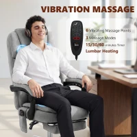 HOMCOM Office Chair with 6-Point Vibration Massage and Heat, Executive Computer Desk Chair with High Back, Reclining, Grey(m-4)