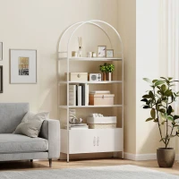 HOMCOM Étagère de rangement, bibliothèque arquée à 4 niveaux avec placard double porte, 80 x 30 x 187 cm, blanc(m-2)