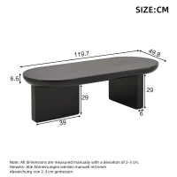 Oval Centre Coffee Table with Double Square Legs and Felt Feet, Minimalist Table for Compact Living Rooms, 119.5L x 50W x 35.5H cm, Black(m-3)