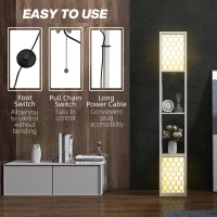 HOMCOM Lampa podłogowa w nowoczesnym designie, 2 półki, przełącznik łańcuszkowy, 26 cm x 26 cm x 156 cm, Czarny + Biały(m-6)