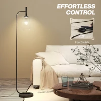 HOMCOM Floor Lamp for Living Room with Glass Lampshade, Modern Standing Lamp with Foot Switch for Bedroom, Bulb not Included, Black(m-6)