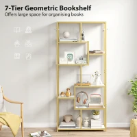 HOMCOM Seven-Tier Geometric Bookcase - White/Gold Tone(m-4)
