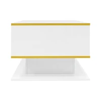 Modern LED Coffee Table with High-Gloss Finish and Gold Accents, Illuminated Unit with Drawers and Storage, 100L x 50W x 40H cm, White(m-13)