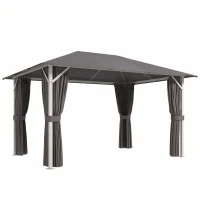 Outsunny Pavilion cca. 4x3 m Rezistent la apă Stabil Rezistent la iarnă Pavilion de grădină cu plasă anti-țânțari 4 părți laterale Ventilație Orificii de drenaj(m-1)